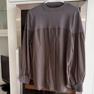 Womens Long Sleeve Two-Texture Shirt in Taupe gray.